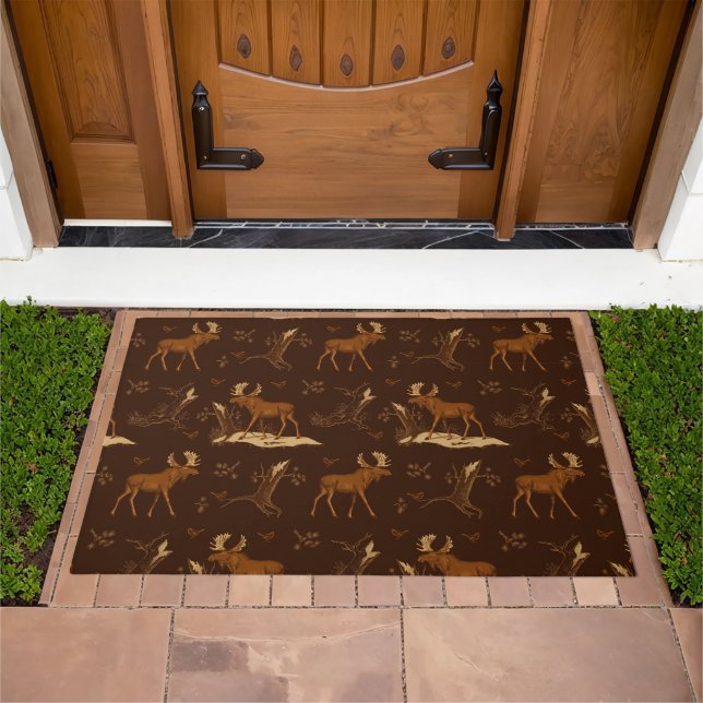 Bull Moose Pattern Rustic Cabin Home Welcome  Doormat (Outdoor)