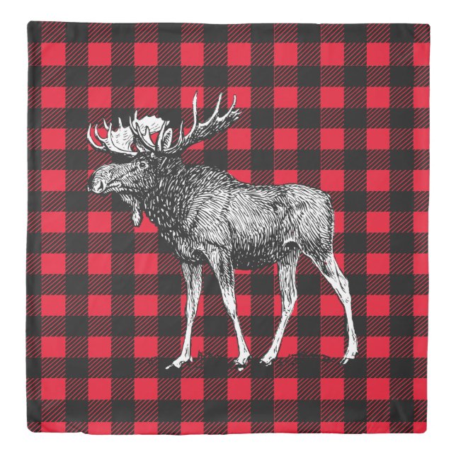 Bull Moose Red and Black Buffalo Plaid Duvet Cover (Front)