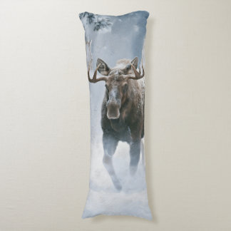 Bull Moose Walking Through Boreal Snow Body Pillow