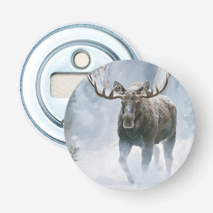 Bull Moose Walking Through Boreal Snow Bottle Opener
