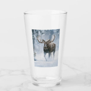 Bull Moose Walking Through Boreal Snow Glass