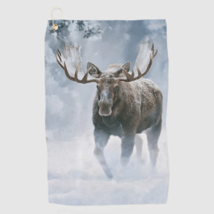 Bull Moose Walking Through Boreal Snow Golf Towel