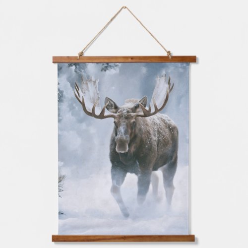 Bull Moose Walking Through Boreal Snow Hanging Tapestry