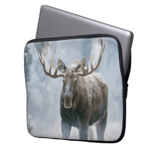 Bull Moose Walking Through Boreal Snow Laptop Sleeve