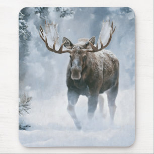 Bull Moose Walking Through Boreal Snow Mouse Pad