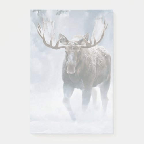 Bull Moose Walking Through Boreal Snow Post-it Notes