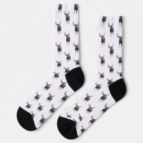 Bull Moose Walking Through Boreal Snow Socks