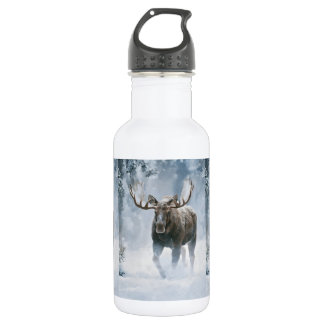 Bull Moose Walking Through Boreal Snow Stainless Steel Water Bottle