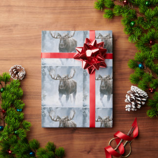 Bull Moose Walking Through Boreal Snow Wrapping Paper