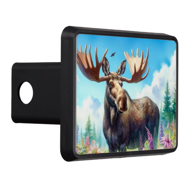 Bull Moose with Flowers Truck Trailer Hitch Cover (Right)