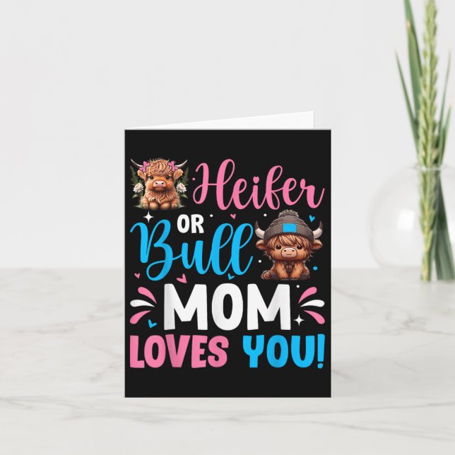 Bull Or Heifer Gender Reveal Highland Cow Mom Fami Card (Front)