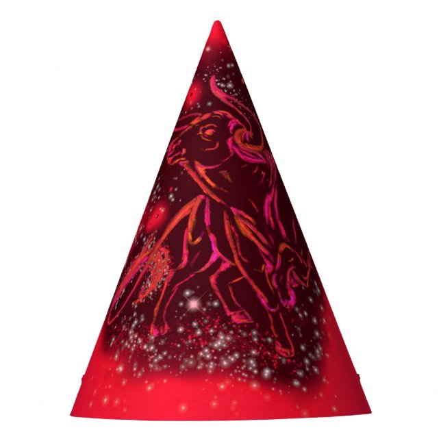 Bull Paper Party Hat Running In Red Starry Night (Front)