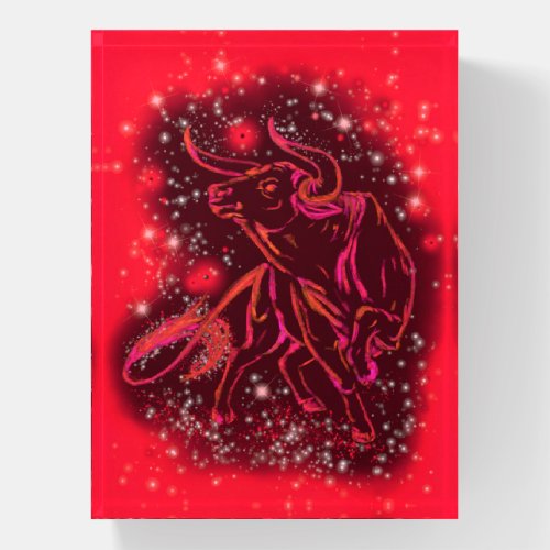 Bull Paperweight Running In Red Starry Night