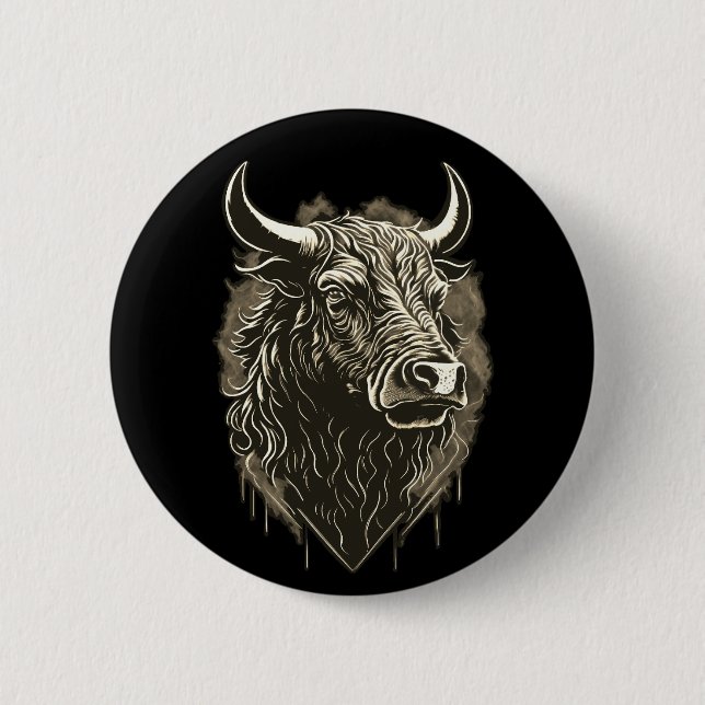 Bull Portrait Postcard Button (Front)