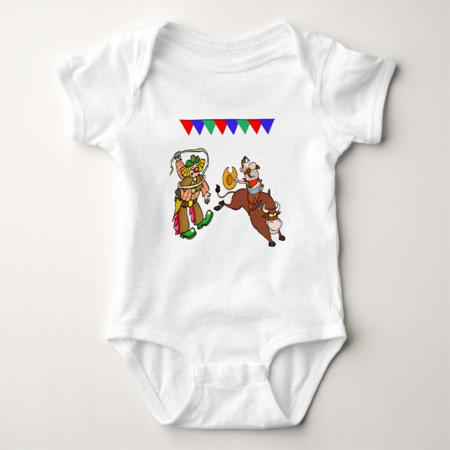 Bull Rider And Rodeo Clown Cartoon Baby Bodysuit (Front)