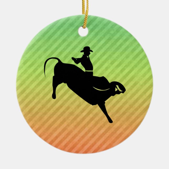 Bull Rider Ceramic Ornament (Front)