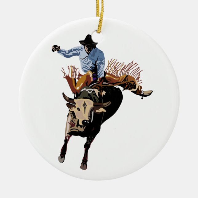 Bull Rider Ceramic Ornament (Front)