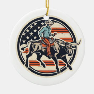 Bull Rider Cowboy Ceramic Ornament