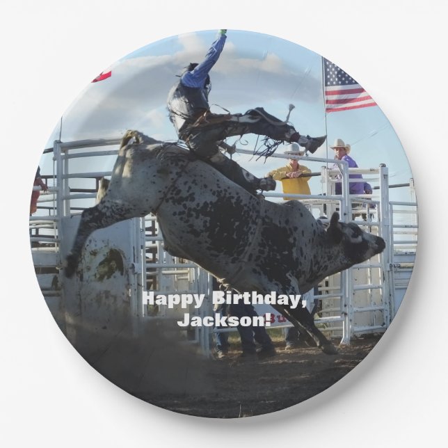 Bull Rider on Bucking Bull Rodeo Paper Plates (Front)