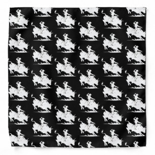 Bull Rider Rodeo Black And White Bandana