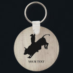 Bull Rider Rodeo Cowboy Western Keychain<br><div class="desc">Wood Design Rodeo Cowboy Bull Riding keychain. Perfect for a unique gift for anyone who loves bull riding. Personalize it to make it your own.</div>