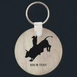 Bull Rider Rodeo Cowboy Western Keychain<br><div class="desc">Wood Design Rodeo Cowboy Bull Riding keychain. Perfect for a unique gift for anyone who loves bull riding. Personalize it to make it your own.</div>