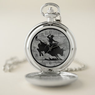 Bull Rider Rodeo Rustic Pocket Watch