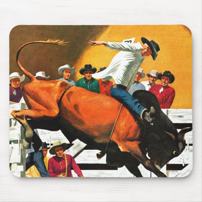 Bull Riding by Fred Ludekens Mouse Pad (Front)