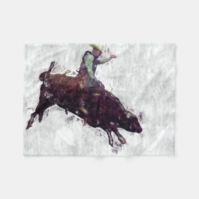 Bull Riding Cowboy - Rodeo Event Fleece Blanket (Front (Horizontal))