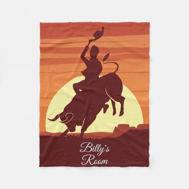 Bull Riding Cowboy Rodeo Personalized Fleece Blanket (Front)