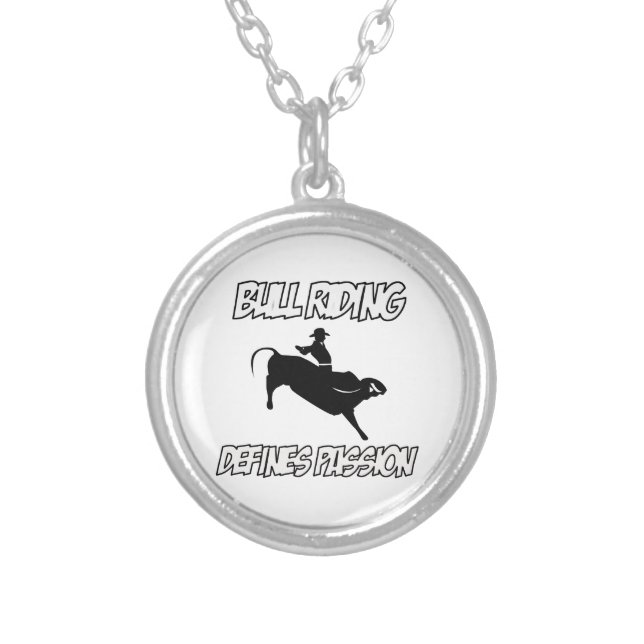 bull riding designs silver plated necklace (Front)