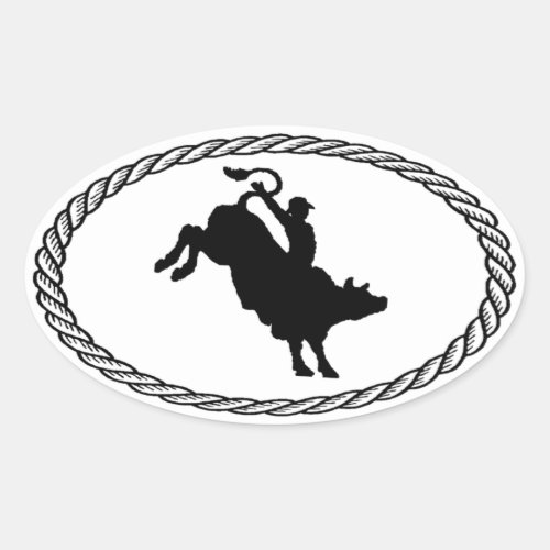 Bull Riding Euro Style Oval Sticker