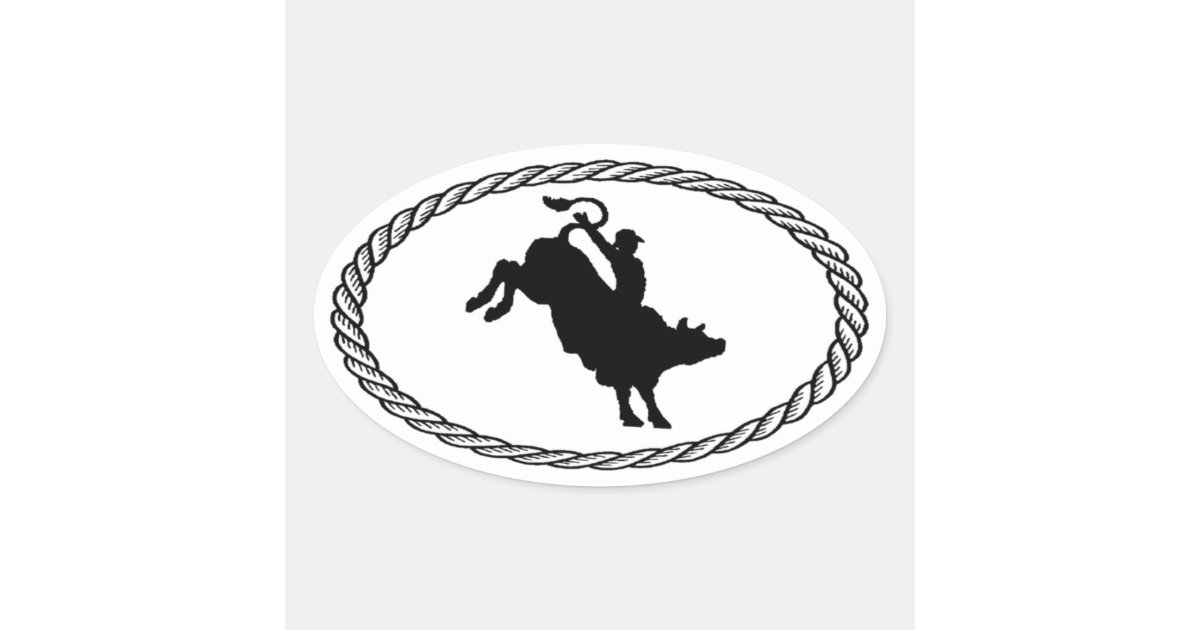 Bull Riding Euro Style Oval Sticker | Zazzle