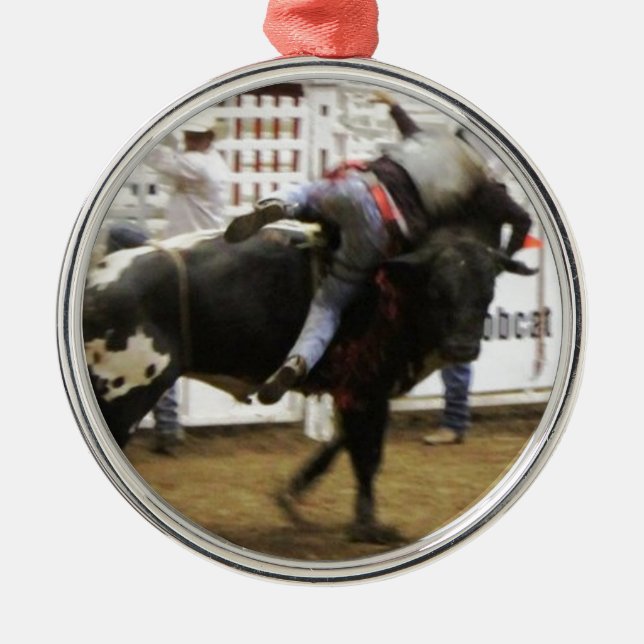 Bull Riding Metal Ornament (Front)