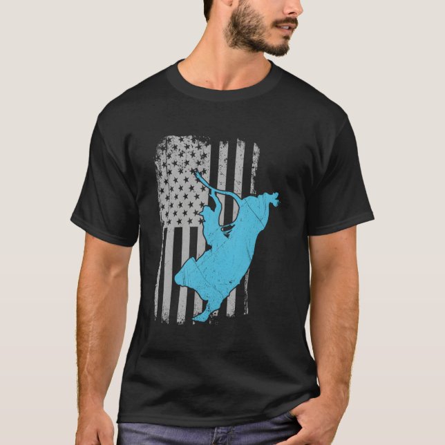 Bull Riding Rodeo American Flag T-Shirt (Front)