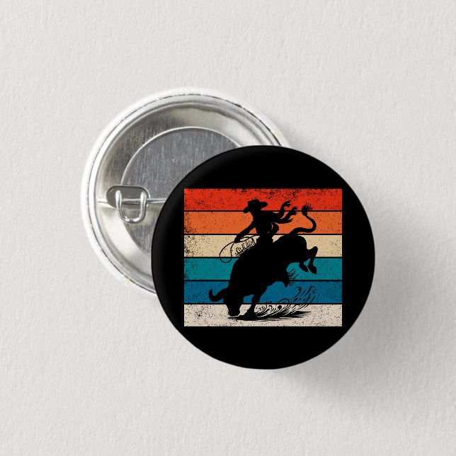 Bull Riding Rodeo Bull Riders Western Ranch Retro Button (Front & Back)