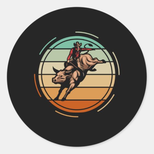 Bull Riding Rodeo Rider Cowboy Western Vintage Classic Round Sticker