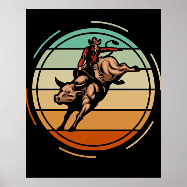 Bull Riding Rodeo Rider Cowboy Western Vintage Poster | Zazzle