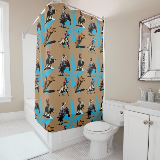 Bull Riding Western Bathroom Decor Shower Curtain (In Situ)
