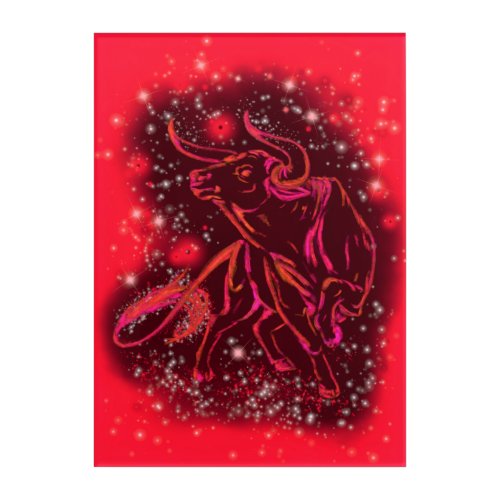 Bull Running At Red Starry Night Acrylic Print