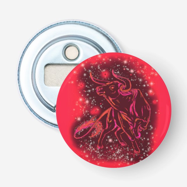 Bull Running At Red Starry Night Bottle Opener (Front)