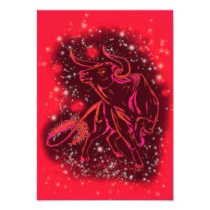 Bull Running At Red Starry Night Photo Print