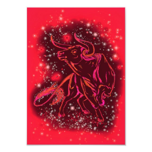 Bull Running At Red Starry Night Photo Print (Front)