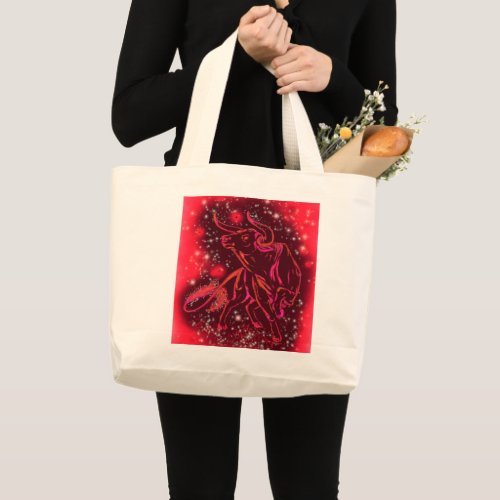 Bull Running At Red Starry Night Tote Bag