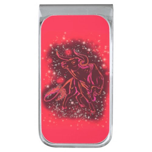 Bull Running Money Clip Red Starry Night