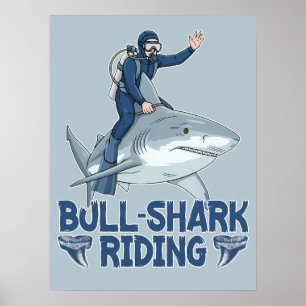 Bull Shark Riding Poster