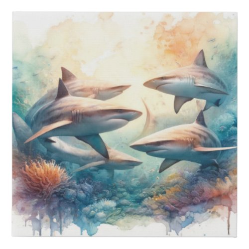Bull Sharks12 280524AREF122 _ Watercolor Faux Canvas Print