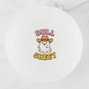 Bull Sheet Cute Ghost Cowboy Vintage Funny T-Shirt Trinket Tray