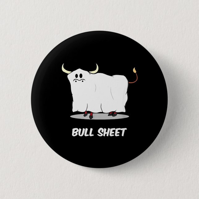 Bull Sheet Ghost Funny Halloween Button (Front)
