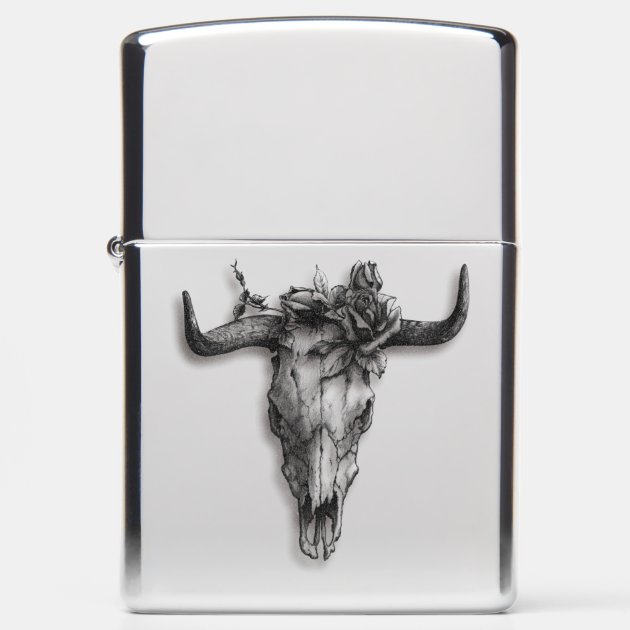 Bull Skull and Rose Emerico Art Style Classic Zippo Lighter | Zazzle